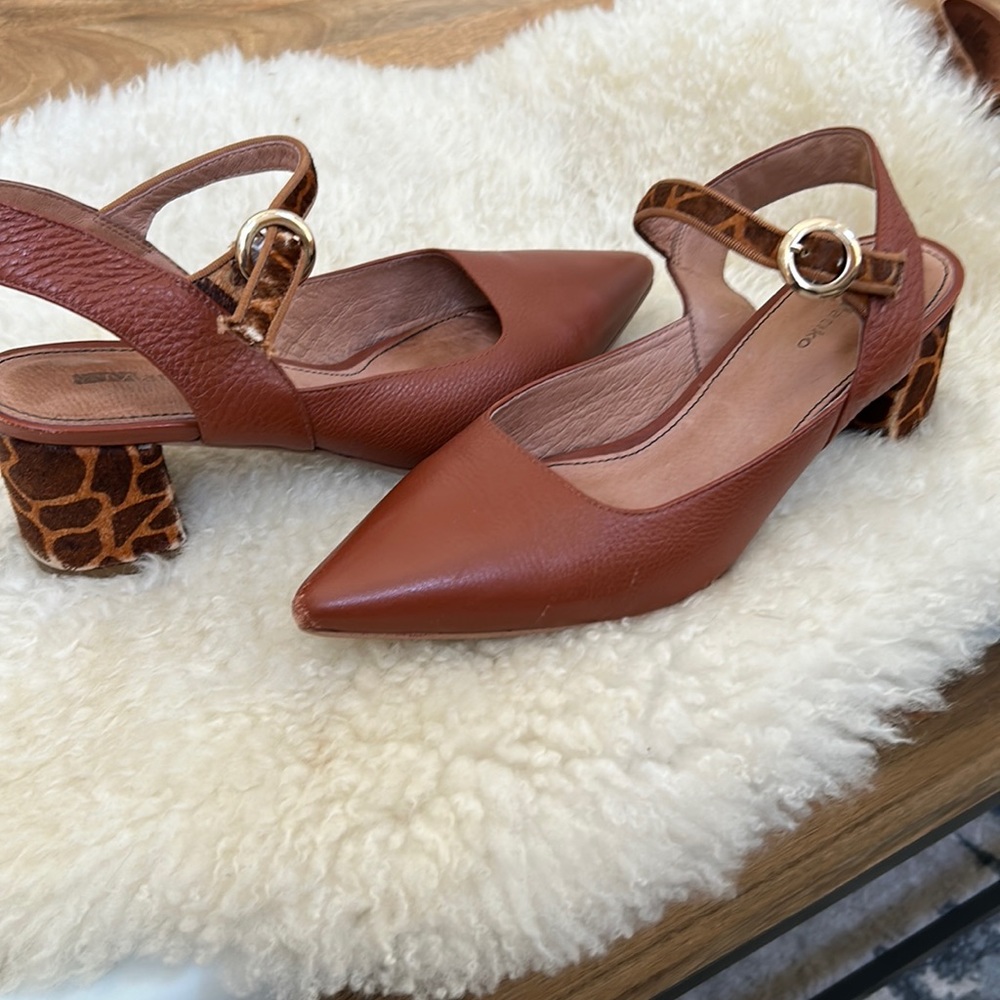 Matiko Leather Slingback Block Heel Shoes (sz 37)